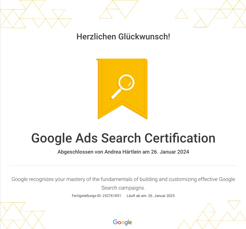 Google Ads Zertifizierung 2024 Andre Härtlein